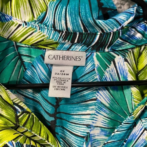 Catherines button up short sleeve top shirt roll tab tropical beachy vacation 2x - Picture 6 of 9